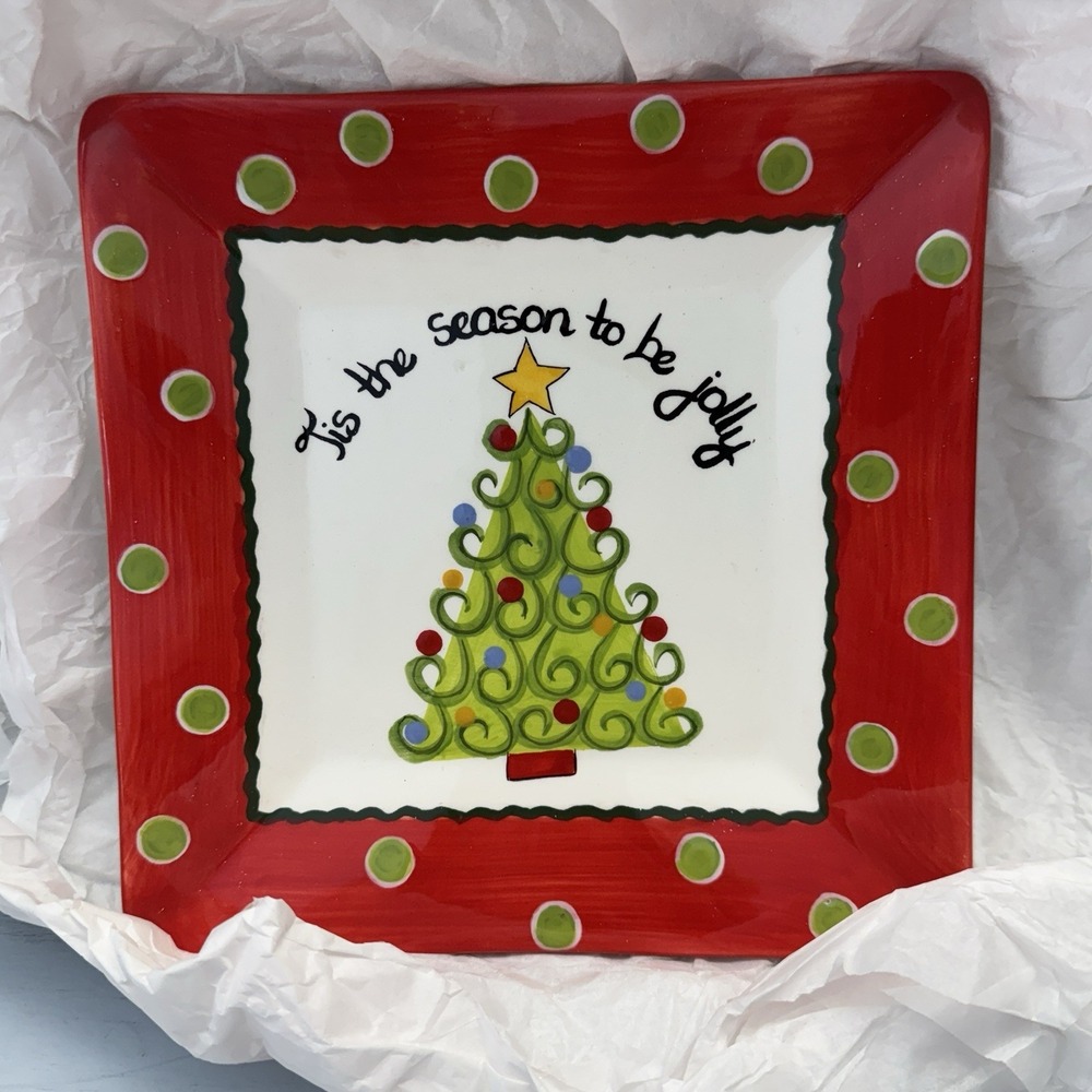 NEW Silvestri "Tis The Season" Square Plate 8.5" Ceramic Santa Christmas Holiday